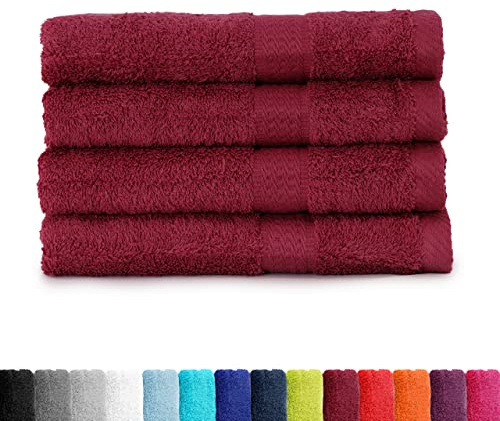 BaSaTex Handtuch Set für Haushalt & Gäste 4er Pack Handtücher Waschtücher | Frottee-Handtücher mit Aufhängeschlaufe, Bordeaux, Baumwolle, Frottee, Öko-Tex, Made in Green, Aufhängeschlaufe