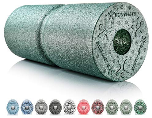 BODYMATE Foam roll CARE medio-duro con rientranza per alleviamento della pressione sulla colonna vertebrale con e-book 35x14cm