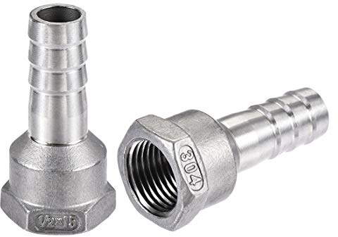sourcing map 304 Stainless Steel Hose Barb Fitting Coupler, 15mm Barb x G1/2 Female Thread Pipe Adapter, 2Pcs