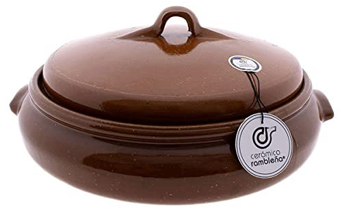 CERÁMICA RAMBLEÑA | Casseruola con Coperchio di Argilla Refrattaria Terracotta | Casseruola Ceramica | Casseruola a Fuoco Diretto e per Forno | Fatto in Spagna | 35x33x12 cm
