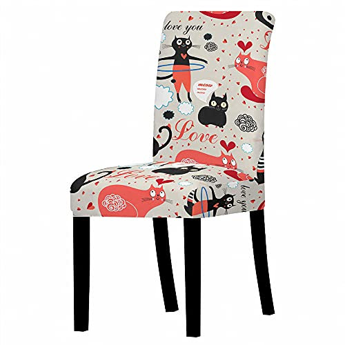 HNDXLHH Stuhlhussen 6er Set Beige Cartoon-Katze Stuhlbezug Universal Stuhlhusse Stretch Abnehmbare Waschbar Hussen für Stühle Sehr Pflegeleicht und Langlebig Stuhlüberzug Moderne Elastic Beschützer