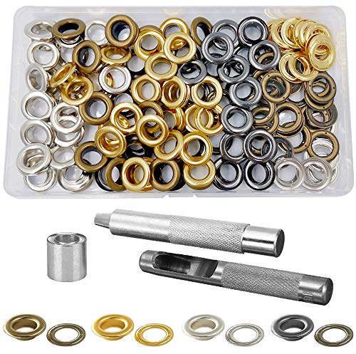 Mesee 100pcs Ösen Kit, Metallösen Grommet Kit, Durchmesser Innen 10 mm Kupfer Ösen Kit, Ösenzange Set für DIY Leder Handwerk Stoff Gürtel Locher Rahmung
