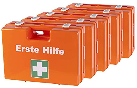 ERSTEHILFESHOP BIGPACK 5 x Erste-Hilfe-Koffer, mit Wandhalterung, Kunststoff, orange, DIN 13169, Art.-Nr. 608825 | Verbandskasten | Notfallkoffer | Erste Hilfe Kasten