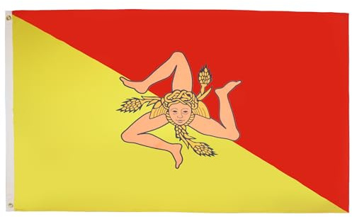 AZ FLAG Drapeau Sicile 90x60 cm Drapeau Sicilien Polyester 100D 2 Œillets | Usage intérieur et extérieur Drapeau décoratif Sicilia coutures doubles et bords renforcés avec œillets métalliques