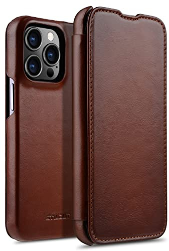 STILGUT Book Case kompatibel mit iPhone 13 Pro Max (6.7“) Hülle aus Leder zum Klappen, Klapphülle, Handyhülle, Lederhülle - Cognac Nappa