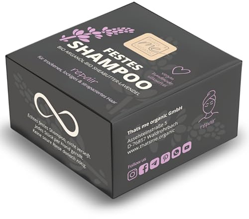 Thats me Organic Festes Shampoo „repair“ für trockenes, lockiges & strapaziertes Haar – Handgemacht mit Anti-Frizz Effekt – Vegan – Ergiebiger Shampoo Bar ohne Schmierfilm
