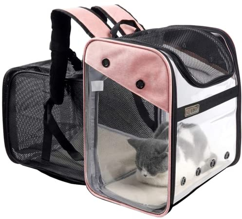Transporttasche Rucksack Haustiere Hunde Katzen 10kg, Erweiterbare Große Tragbare Katzenrucksack Hunderucksack 4 Eintritt Top Öffnung Transparent Tragetasche Faltbar Airline Genehmigt Reisen