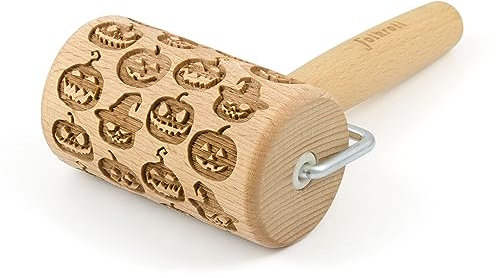 Folkroll Teigrolle Halloween Kürbis, Mini, 9.5 cm, Nudelholz, Prägerolle, Muster, Motiv, Rolle, Buchenholz, 334065