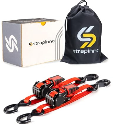 Strapinno, Ratschen-Zurrgurte, einziehbar, 25 mm x 76 cm, Boot-Heckbefestigung, 2 STK., 1088 kg Bruchlast, S-Haken mit Sicherheitsclip, für Boote, Jetskis, Seadoo, Waverunner, Wasserfahrzeuge, rot