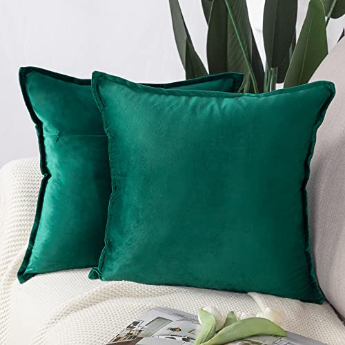 Madizz 2er Set Samt Dekorativ Zierkissenbezüge Luxus Stil Kissenbezug für Sofa für Schlafzimmer Dunkelgrün 40x40 cm Quadrat