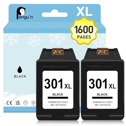 Penguin 301 XL Druckerpatronen für HP 301XL für Deskjet 1000 2000 2050 3050 Envy 4500 5530 Officejet 2620 4630 Wiederaufbereitete Patronen(2 Schwarz) | Deskjet 1050 1510 2050 2510 2540 2544 3050 3054 3059a Envy 5530 5535 4502 OfficeJet 4630 4635 4636 Tinte Drucker 301 Black