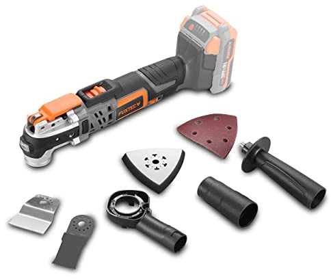FUXTEC Outil Multifonction Sans Fil 3en1 FX-E1MT20 20V - Livré Sans Batterie Ni Chargeur - Scier, Poncer, Gratter - Avec Dispositif D'aspiration - Changement D'outil facile