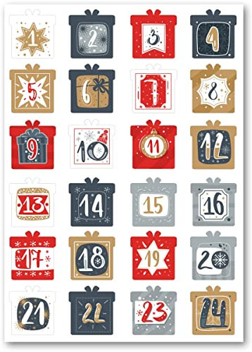 DIY Adventskalender Zahlenaufkleber mit 24 bunten Zahlen - ca. 4 x 4 cm pro Sticker - für Weihnachten zum Selbstgestalten von Geschenken - Adventkalender zum selber basteln für Kinder & Erwachsene