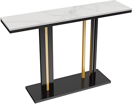 FATIVO Console Meuble Entrée Marbre: Table Console Scandinave Noire Doré Meuble d’Entrée Bout de Canapé Table d’Entree pour Couloir Salon - 118x30x78cm Blanc