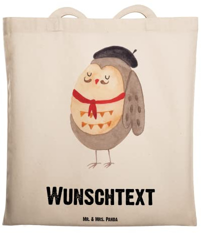 Mr. & Mrs. Panda Personalisierte Stofftasche Eule Frankreich - Geschenke, Eulen, Shopper personalisiert, Beutel, La Vie Est Belle, Tasche, Stoffbeutel, Einkaufstasche, Spruch, Owl