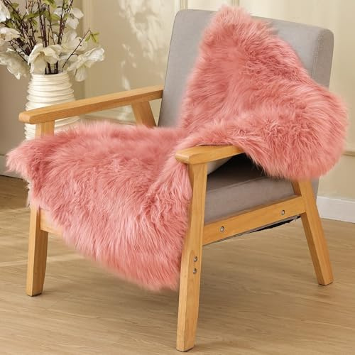ORINOVA Teppich Rosa Flauschig Schlafzimmer 60x90 cm Kinderzimmer Fellteppich Kunstfell Kuschel Teppich Bettvorleger Wohnzimmer Klein Weich Deko Waschbar