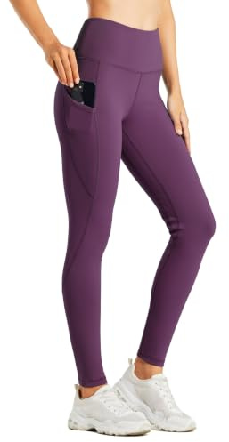 WILLIT Termoleggings dam fodrade leggings vinter vattentäta termobyxor hög midja varma yogabyxor löparbyxor tights, Auberginelila, S