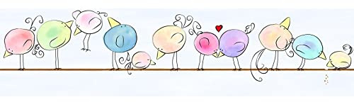 BRICOFLOR Frise murale enfant avec des oiseaux colorés Frise papier peint idéale pour une chambre de bébé Frise multicolore pour chambre