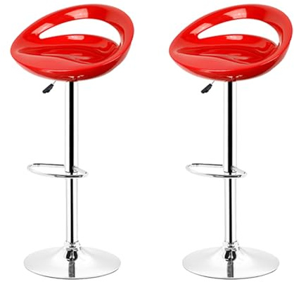 XUANYU Set di 2 Sgabelli da Bar, Seduta in plastica ABS, Sedia da Bar Alta con Supporto Lombare e Poggiapiedi, Sgabelli da Cucina con Altezza Regolabile 81-101 cm, Seduta 43×43×26 cm (Rosso)