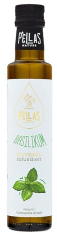 Pellas Nature Olivenöl Extra Vergine mit Basilikum - Olivenöl kaltgepresst, Testsieger aus Griechenland, OK-Kosher, ohne Zusatzstoffe, 250ml Ölflasche