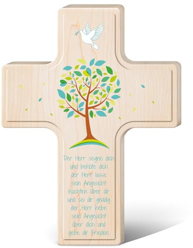 GRAVURZEILE Personalisiertes Kinderkreuz zur Taufe Kommunion und Konfirmation - Lebensbaum - Holzkreuz für Kinder personalisiert mit Text - Personalisierte Geschenke für Jungen und Mädchen - Grün