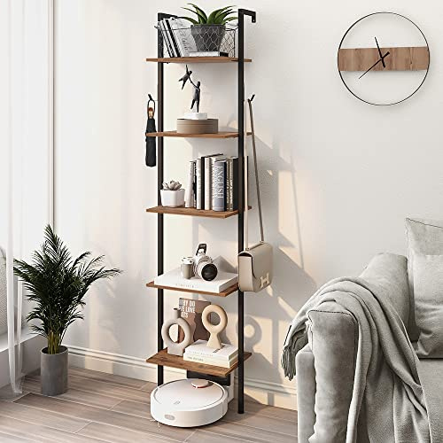 VEDECASA Wall Mounted Bookcase 5 Tier Bookshelf on Wall for Living Room Home Office Rustic Brown