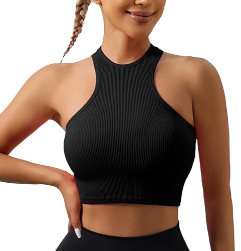 ATRACTIVOLL Camisetas sin Mangas Fitness Mujer Camiseta de Tirantes Deportiva Corto Tops Minimal Tank Top Recortado Básicos Deportivo Ligero Yoga Correr Gimnasio