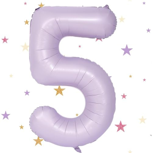 Geburtstag Folienballon Zahl 5 Lila, 101cm Beige Lila Luftballons Zahl 5, Helium Ballon Zahl 5 Deko, 5.Geburtstag Luftballon Deko Hochzeit Jubiläum Fest Party Dekoration - Fliegt mit Helium