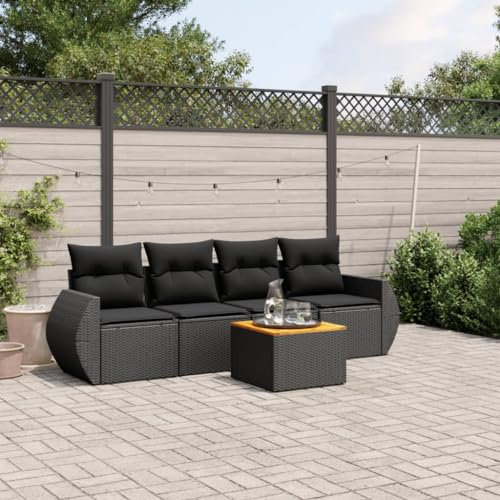 Homgoday Gartensofa-Set 5-teilig mit Kissen aus schwarzem Polyrattan, für den Außenbereich, Gartenmöbel-Set, Loungeset für den Garten, Outdoor-Sofas Type3257210