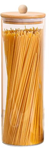 Envase hermético para cereales,Envase hermético para pasta - Recipiente para espaguetis con tapa de madera,Recipiente para alimentos, tarro transparente, recipiente de almacenamiento de harina para fi