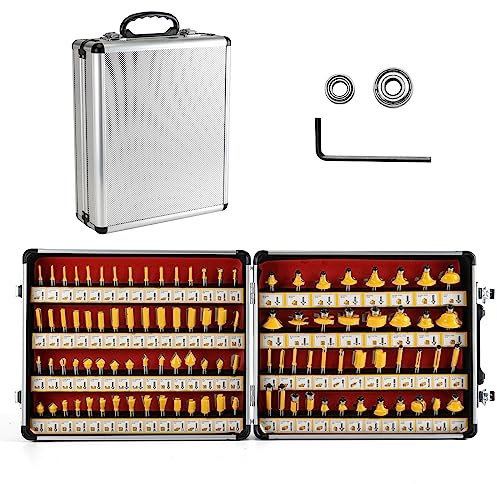 Yueqing Zhongji 100-Piece Router Bit Set 1/4 Shank-6.35MM Shank 100Pcs Expert Router Bit Kit. Tungsten Carbide Router Bits for Woodworking 1/4 router bit set