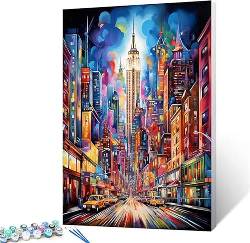 New York Malen Nach Zahlen Erwachsene, Straße Malen Nach Zahlen Kinder Klein 60x70cm, DIY Set Erwachsene Handgemalt Leinwand Ölgemälde, Acrylfarben mit 3 Set Pinseln, Zimmer Deko Aesthetic -Y449
