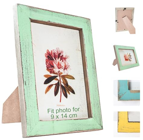 ZFKXGS Foto Bilderrahmen Holz Vintage 9 x 14 cm Fotorahmen Holzrahmen Posterrahmen Wechselrahmen zum Vertikalen Oder Horizontalen Aufhängen Aufstellen Posterrahmen Collage Wanddeko (Shabby Grün)