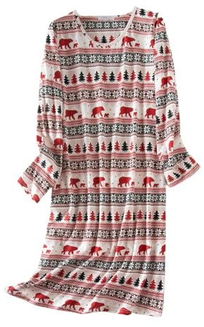 Camicia da Notte Donna a Maniche Lunghe - Simpatico Abito da Notte Casual Stampato - Maglietta Invernale Calda (Pink, M)