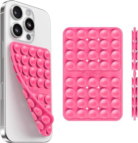 Silicone Suction Cup Phone Case Mount Double Sided - Klearlook Silicon Sticky Phone Grip with Higher Suction Power,Suction Pad Hands-Free Smartphone Accessories Holder for Selfies & Videos,Barbie Pink