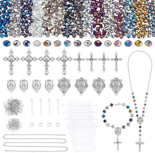 PH PandaHall 1187 Stück Ostern Rosenkranz Schmuck machen Kit Gebet Halsketten Bastelset Kristall Glasperlen Kreuz Charms für Ostern Ramadan Armband Halskette Schmuck machen Meditation Geschenk