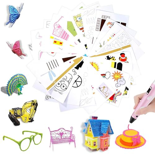 3D Pen Stencil Book for Kids, 50 Reusable Patterns with Clear Tracing Plate, 3D Printing Drawing Templates, Cartoon Design Guide for 3D Pen Beginners