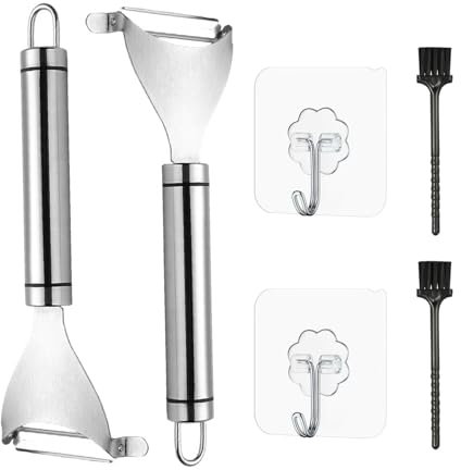 Peladores De Acero Inoxidable De 2 Piezas Con Ganchos De 2 Piezas Y Cepillos De Limpieza De 2 Piezas, Peladores De Verduras Y Frutas, Herramientas De Cocina