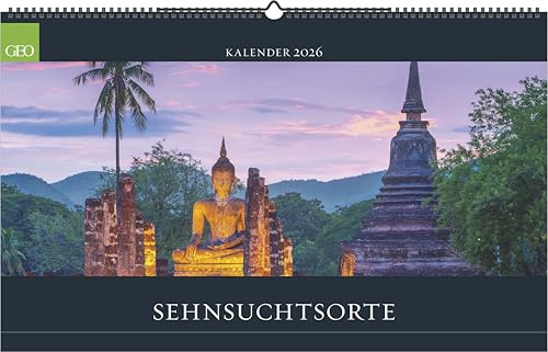 GEO - Sehnsuchtsorte 2026 – Wandkalender 58x36 cm, Poster-Kalender mit 12 Monatsblättern, deutschem Kalendarium & Spiralbindung, Reise- & Landschafts-Fotografie-Kalender