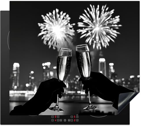 KitchenYeah© Protector Vitroceramica Tapa para induccion Placa Encimera | 60x52 cm - Cubre de Protectora Cocina Fuegos Artificiales - Salud - Skyline - Champán