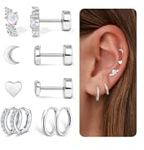 AVYRING 5 paia di orecchini a cerchio in argento sterling da donna, in acciaio chirurgico, trago, piccoli orecchini a cerchio e spina per cartilagine, trago, orecchini piatti da donna, Opale