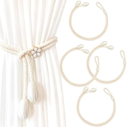 Einstellbar Vorhang Raffhalter - 4PCS Curtain Rope Buckle, Vorhang Halter, Handgestrickte Baumwolle Gardinen Raffhalter für Gardinen Dekoration vonWohnzimmer, Büro, Schlafzimmer
