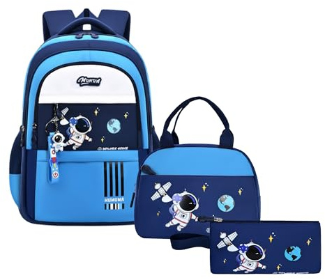 Backpack Set for Boys Astronaut Schoolbag with Lunch Box Pencil Case Set Bookbags for Kids Children Waterproof Lightweight Backpacks