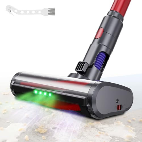 EVARY Brosse compatible pour Dyson V7 V8 V10 V11 V15 Aspirateur, Turbo Brosse avec 4 lumières LED avec rouleau poils pour tapis de sol parquet tuiles