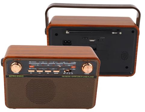 Radio de Banda Múltiple de Radio Bluetooth Portátil Am FM con Ranura de Tarjeta USB SD Antena Telescópica Larga para Uso de Emergencia Al Aire Libre en el Hogar (Enchufe de la UE)