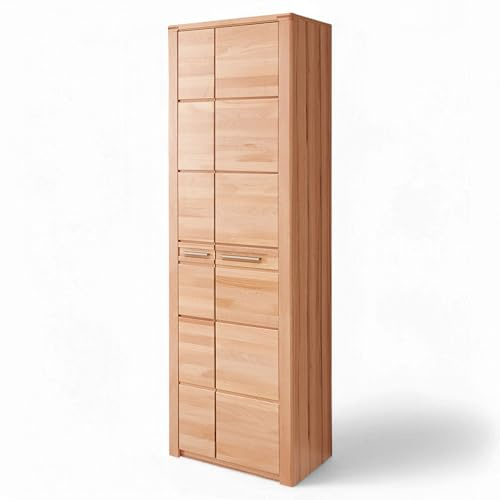 Nature ONE Garderobenschrank Kernbuche Teilmassiv 65 x 201 x 40 cm (B/H/T) | Flurgarderoben Schrank, Front Kernbuche massiv, FSC-zertifiziert, Metallgriffe, 8 Fachböden, viel Stauraum