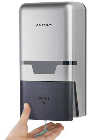anydry Wandmontierter Manueller Druck-Seifenspender, 800 ml Fassungsvermögen mit Sichtfenster, einfacher Seifenwechsel, ideal für Haushalte und Gewerbe 1009 Silber
