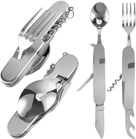 Couverts de Camping en Plein Air,Ensemble de Couverts Pliants 6 en 1
