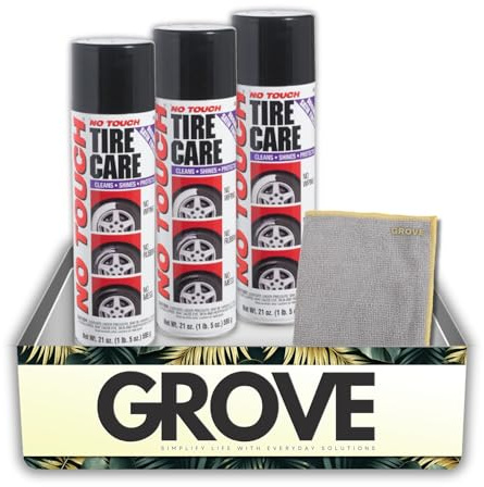 3X No Touch Wheel Tire Cleaner/Protector 21 oz Bundle with Microfiber Cloth – One-Step Tire Shine Formula Helps Protect Tires from Cracking, Dirt, and Moisture – Gift Set (4 Items)