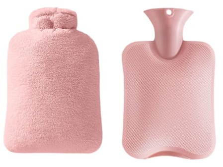 ZORVYN Wärmflasche mit Weichem Bezug Flauschig PVC Heißwasserbeutel ideal zur Schmerzlinderung Sichere und Haltbare Beste Geschenk für Frauen und Erwachsene (2L) (Rosa)